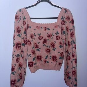 Willow Floral Square Neck Sweater - Pink and Red